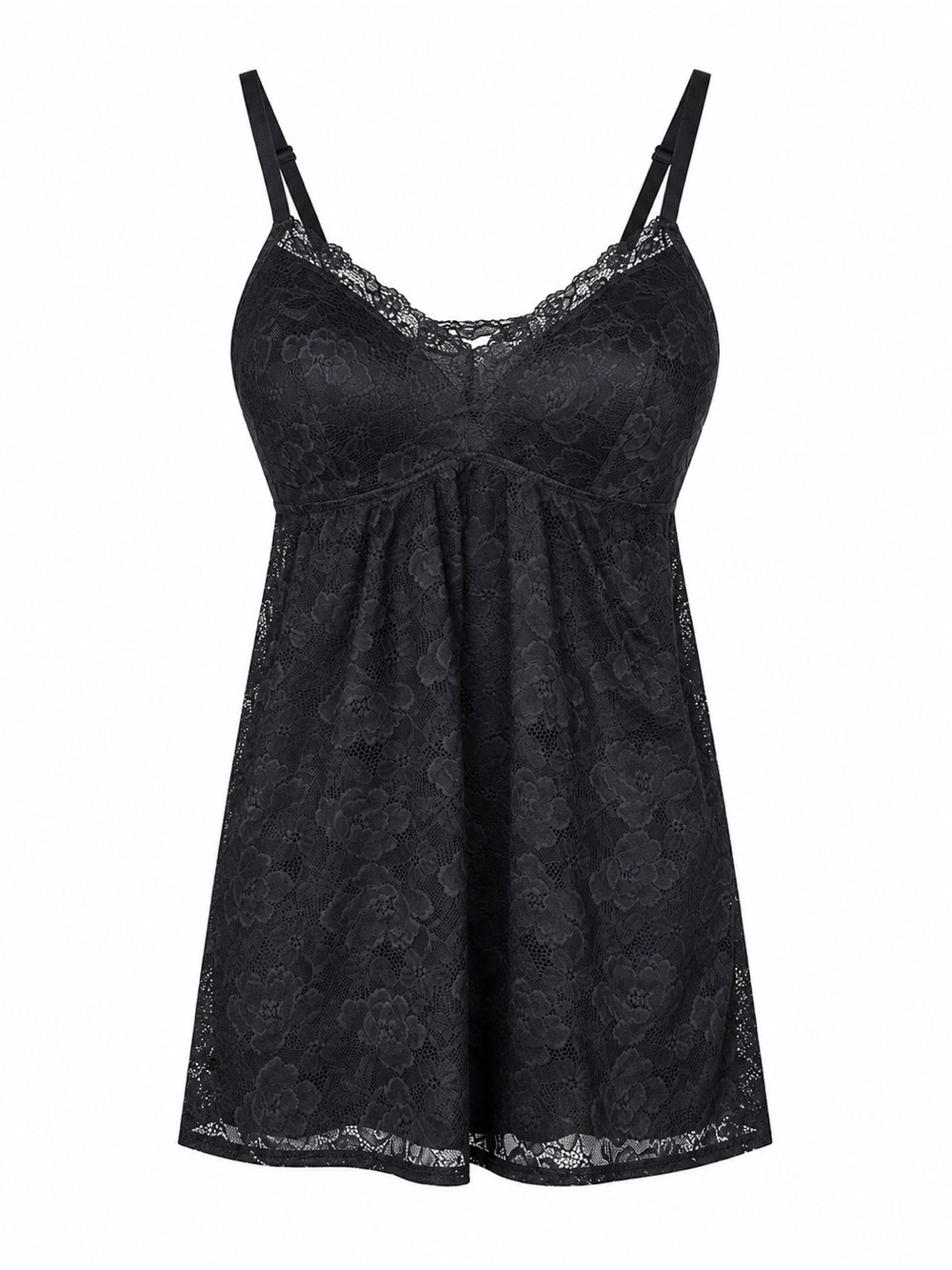 Auden Black Lace Babydoll Chemise Nightgown XL Sheer Floral Lingerie Slip